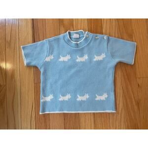Vintage Creative Knits by Sternberg Blue Short Sleve Sweater with dogs 12 MO